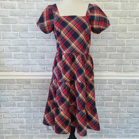 Gymboree Red Plaid Tiered Tiered Dress Womens Medium Holiday - Picture 1 of 10